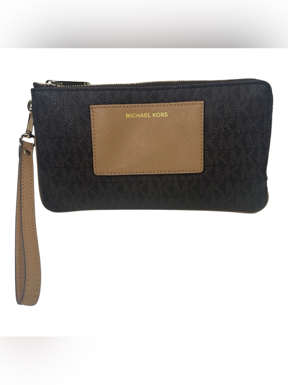 Michael Kors Signature Double Zip Wristlet Wallet Brown Tan NWOT